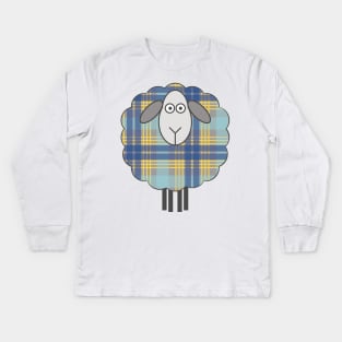 Scottish Blue and Yellow Tartan Patterned Sheep Kids Long Sleeve T-Shirt